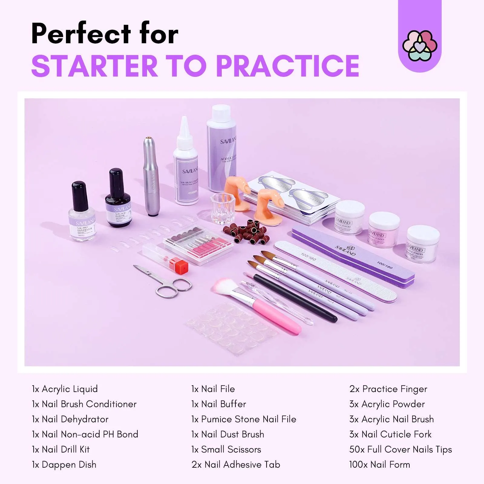 Acrylic Nail Kit with Drill - 3 Colors Acrylic Powder
