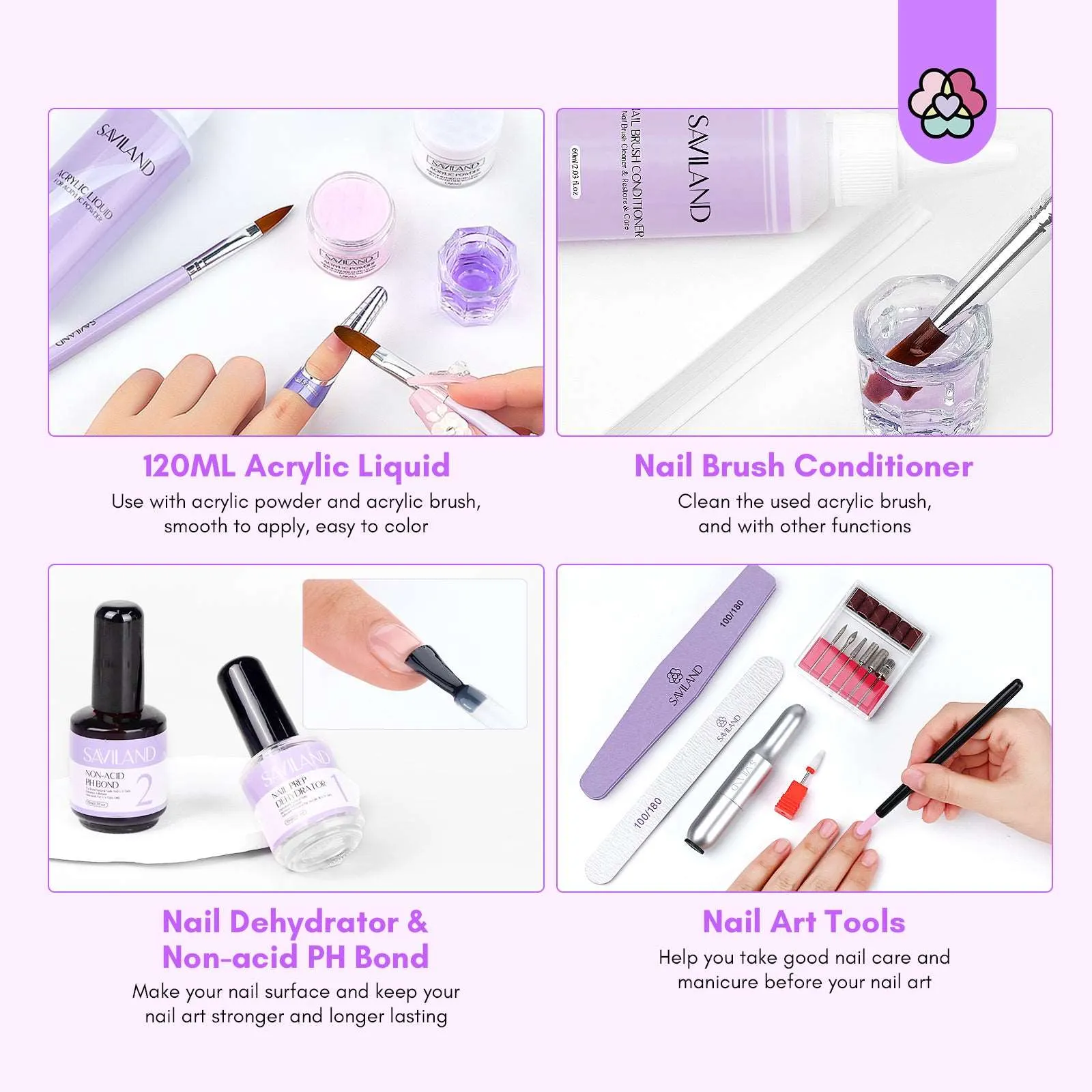 Acrylic Nail Kit with Drill - 3 Colors Acrylic Powder