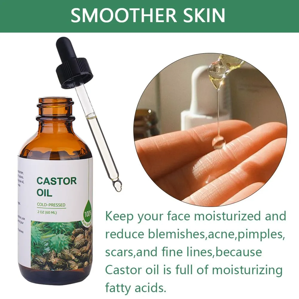 Castor Oil Organic Cold Pressed Unrefined(2oz),100% Pure Natural Jamaican Black Castor Oil for Hair Growth, eyelashes and eyebrows,Skin Moisturizer & Hair Treatment Starter Kit