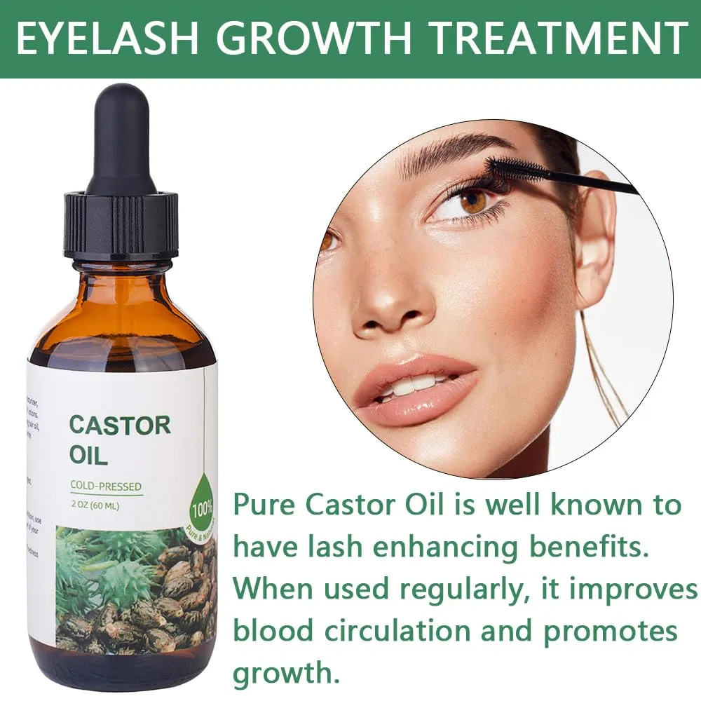 Castor Oil Organic Cold Pressed Unrefined(2oz),100% Pure Natural Jamaican Black Castor Oil for Hair Growth, eyelashes and eyebrows,Skin Moisturizer & Hair Treatment Starter Kit