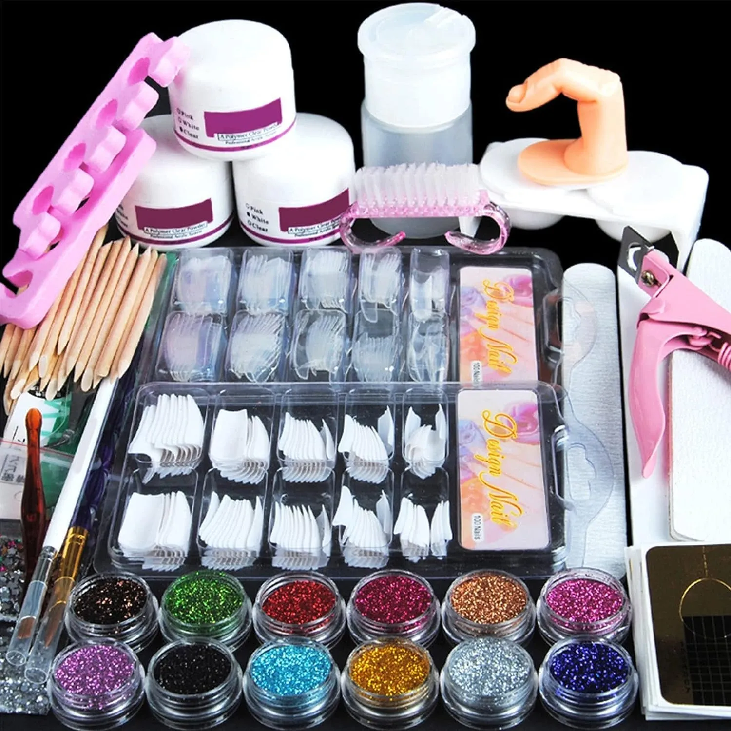 Complete Acrylic Nail Starter Kit with Professional Drill, UV Light, and Glitter Powders for Women