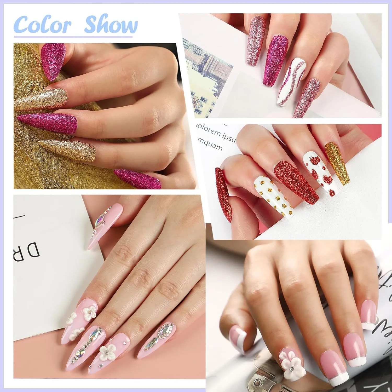 Complete Acrylic Nail Starter Kit with Professional Drill, UV Light, and Glitter Powders for Women