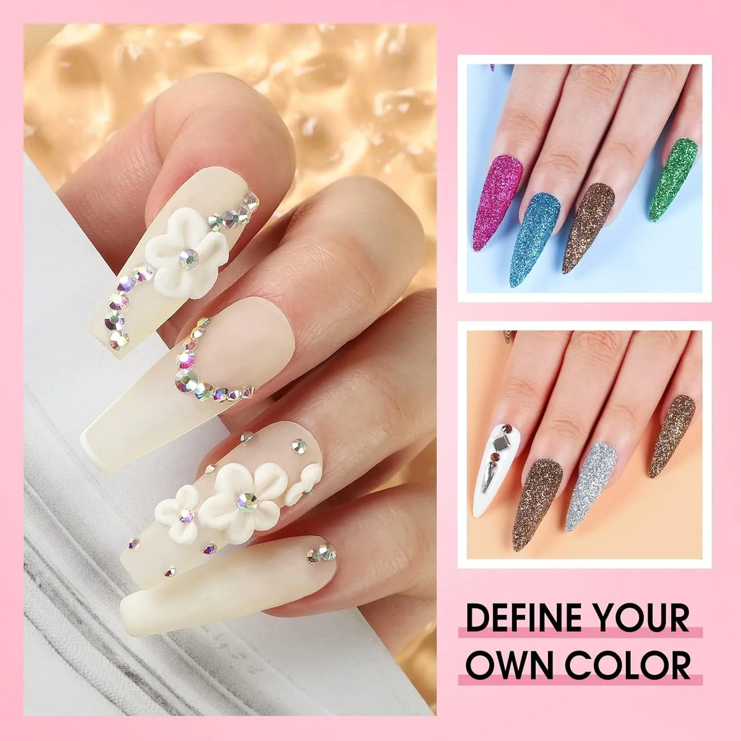 Complete Acrylic Nail Starter Kit with Professional Drill, UV Light, and Glitter Powders for Women