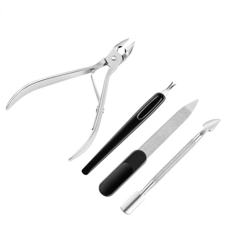 Manicure Implement 4-Piece Set Cuticle Nipper Double-Headed Steel Push Nipper for Removing Dead Skin Dead Skin File Manicure Repair Tools