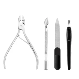 Manicure Implement 4-Piece Set Cuticle Nipper Double-Headed Steel Push Nipper for Removing Dead Skin Dead Skin File Manicure Repair Tools