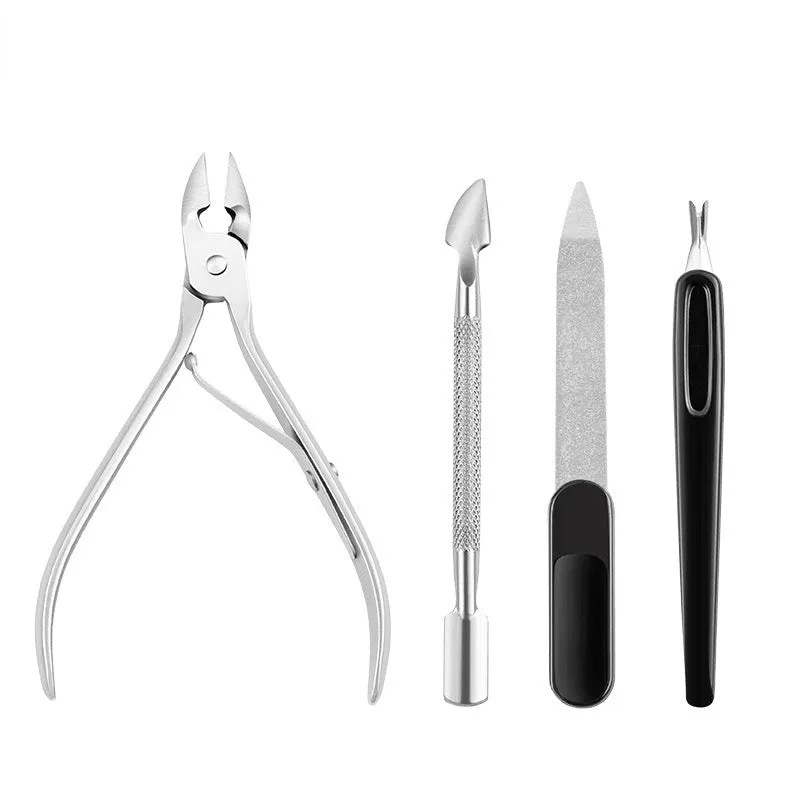 Manicure Implement 4-Piece Set Cuticle Nipper Double-Headed Steel Push Nipper for Removing Dead Skin Dead Skin File Manicure Repair Tools
