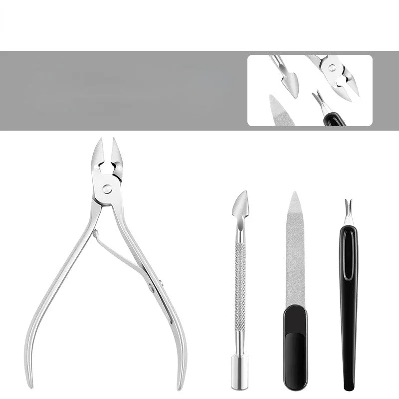 Manicure Implement 4-Piece Set Cuticle Nipper Double-Headed Steel Push Nipper for Removing Dead Skin Dead Skin File Manicure Repair Tools